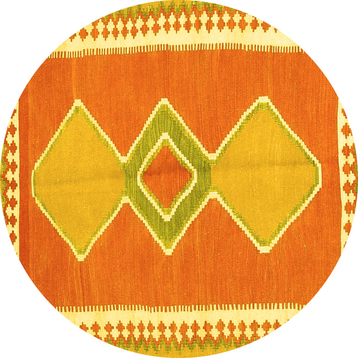 Round Oriental Yellow Traditional Rug, con3081yw
