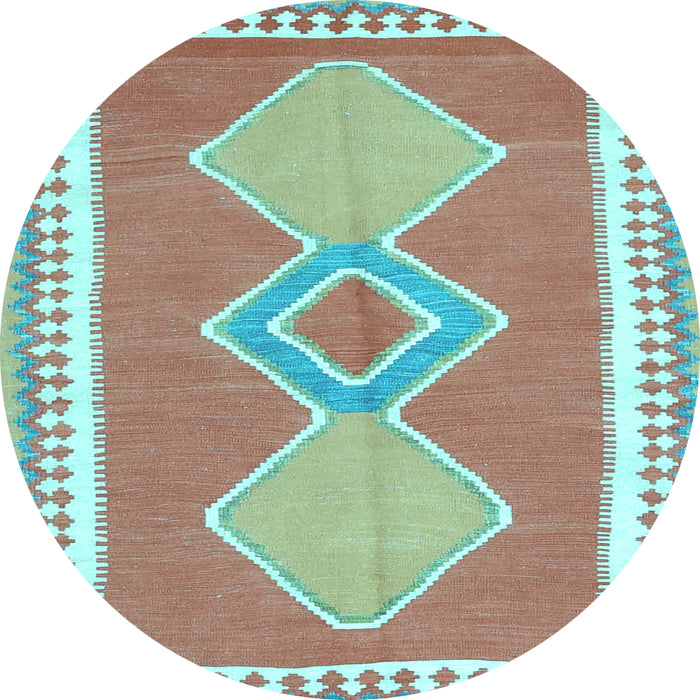 Round Machine Washable Oriental Light Blue Traditional Rug, wshcon3081lblu