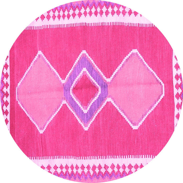 Round Machine Washable Oriental Pink Traditional Rug, wshcon3081pnk