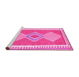 Sideview of Machine Washable Oriental Pink Traditional Rug, wshcon3081pnk