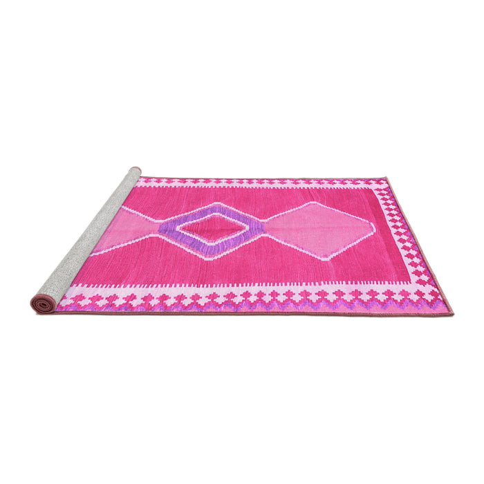 Sideview of Machine Washable Oriental Pink Traditional Rug, wshcon3081pnk