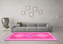 Machine Washable Oriental Pink Traditional Rug in a Living Room, wshcon3081pnk