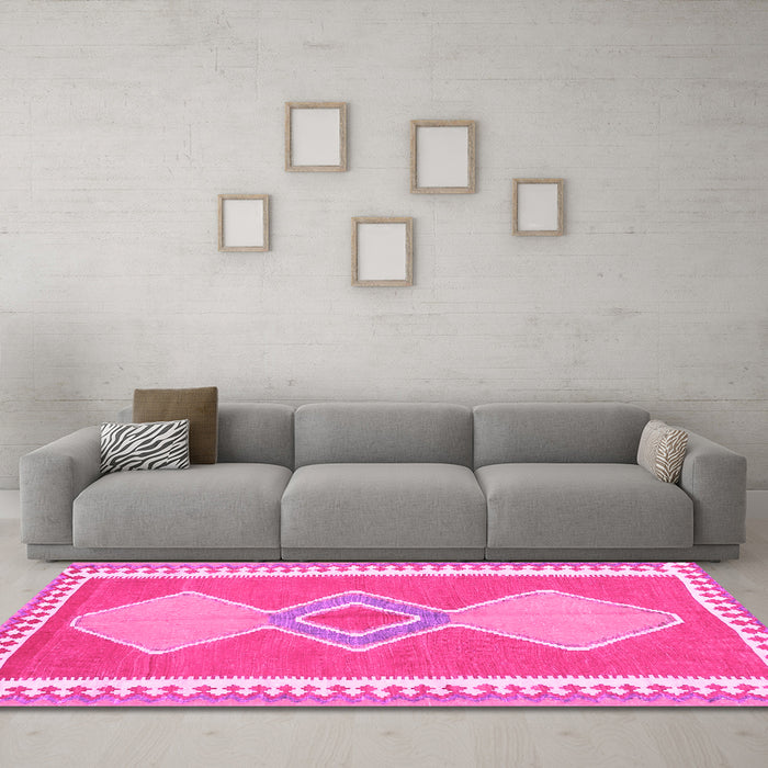 Machine Washable Oriental Pink Traditional Rug in a Living Room, wshcon3081pnk