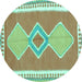 Round Machine Washable Oriental Turquoise Traditional Area Rugs, wshcon3081turq