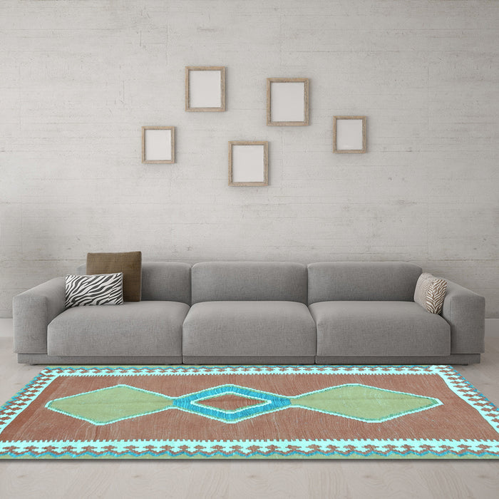 Machine Washable Oriental Light Blue Traditional Rug in a Living Room, wshcon3081lblu