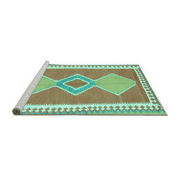 Sideview of Machine Washable Oriental Turquoise Traditional Area Rugs, wshcon3081turq