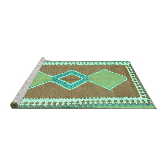 Sideview of Machine Washable Oriental Turquoise Traditional Area Rugs, wshcon3081turq