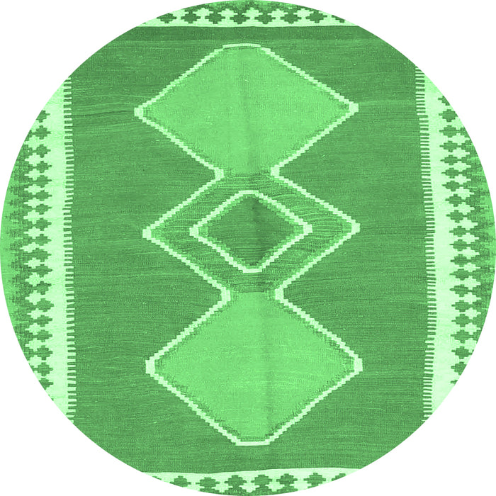 Round Machine Washable Oriental Emerald Green Traditional Area Rugs, wshcon3081emgrn