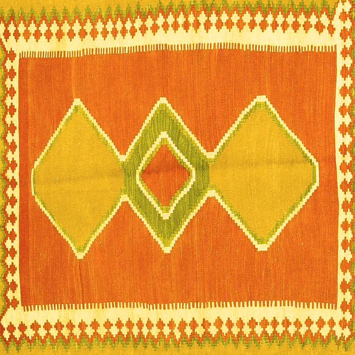 Square Machine Washable Oriental Yellow Traditional Rug, wshcon3081yw