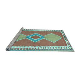 Sideview of Machine Washable Oriental Light Blue Traditional Rug, wshcon3081lblu