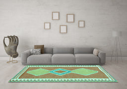 Machine Washable Oriental Turquoise Traditional Area Rugs in a Living Room,, wshcon3081turq