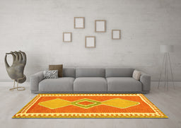 Machine Washable Oriental Yellow Traditional Rug in a Living Room, wshcon3081yw