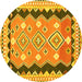 Round Machine Washable Oriental Yellow Traditional Rug, wshcon3082yw