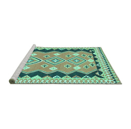Sideview of Machine Washable Oriental Turquoise Traditional Area Rugs, wshcon3082turq