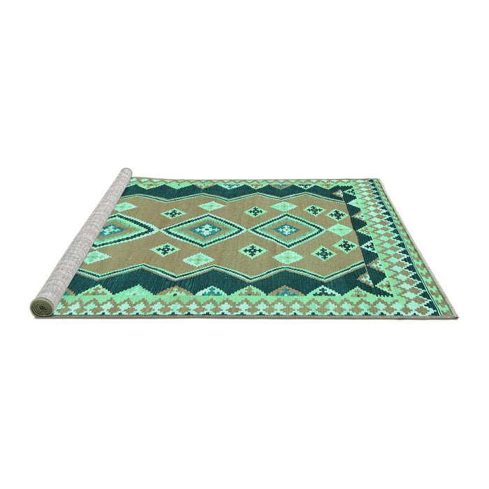 Sideview of Machine Washable Oriental Turquoise Traditional Area Rugs, wshcon3082turq