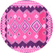 Round Machine Washable Oriental Pink Traditional Rug, wshcon3082pnk