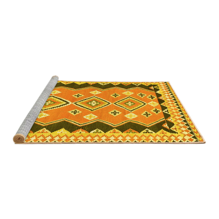 Sideview of Machine Washable Oriental Yellow Traditional Rug, wshcon3082yw