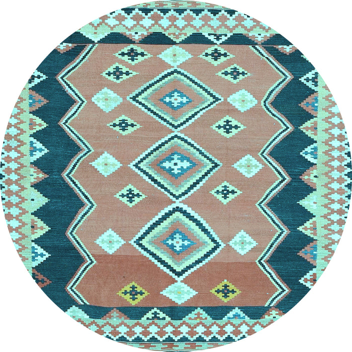 Round Oriental Light Blue Traditional Rug, con3082lblu