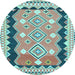 Round Oriental Light Blue Traditional Rug, con3082lblu
