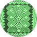 Round Machine Washable Oriental Emerald Green Traditional Area Rugs, wshcon3082emgrn