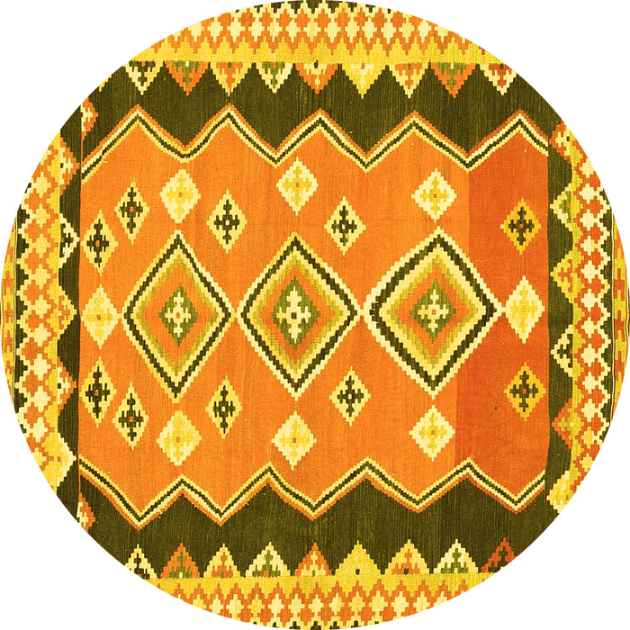 Round Oriental Yellow Traditional Rug, con3082yw