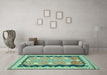 Machine Washable Oriental Turquoise Traditional Area Rugs in a Living Room,, wshcon3082turq