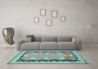 Machine Washable Oriental Light Blue Traditional Rug, wshcon3082lblu