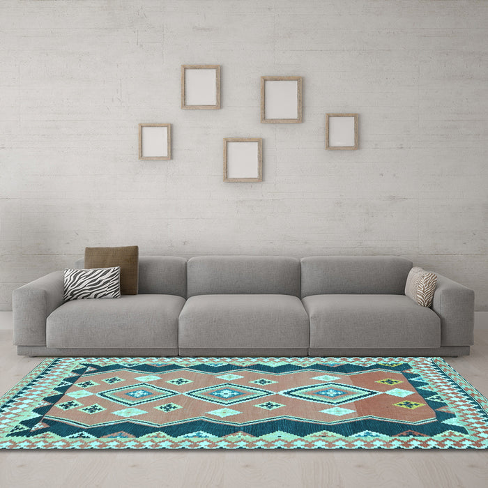 Machine Washable Oriental Light Blue Traditional Rug in a Living Room, wshcon3082lblu