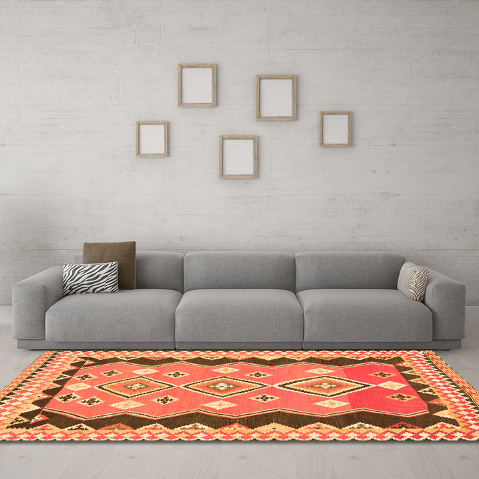 Machine Washable Oriental Orange Traditional Area Rugs in a Living Room, wshcon3082org