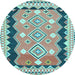 Round Machine Washable Oriental Light Blue Traditional Rug, wshcon3082lblu