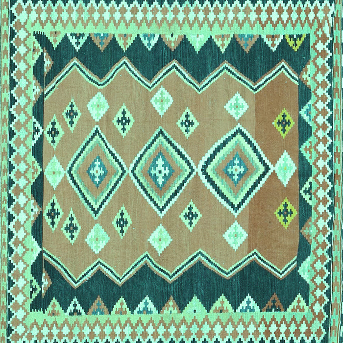 Square Machine Washable Oriental Turquoise Traditional Area Rugs, wshcon3082turq