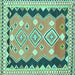 Square Machine Washable Oriental Turquoise Traditional Area Rugs, wshcon3082turq