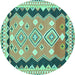 Round Machine Washable Oriental Turquoise Traditional Area Rugs, wshcon3082turq