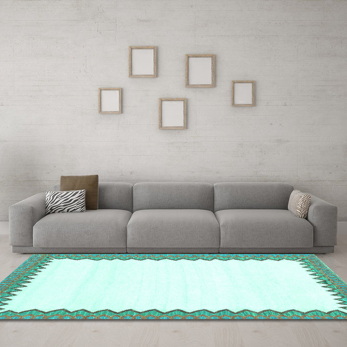 Machine Washable Solid Turquoise Modern Area Rugs in a Living Room,, wshcon3083turq