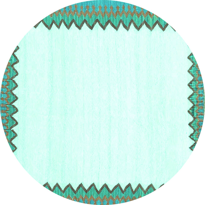 Round Machine Washable Solid Turquoise Modern Area Rugs, wshcon3083turq