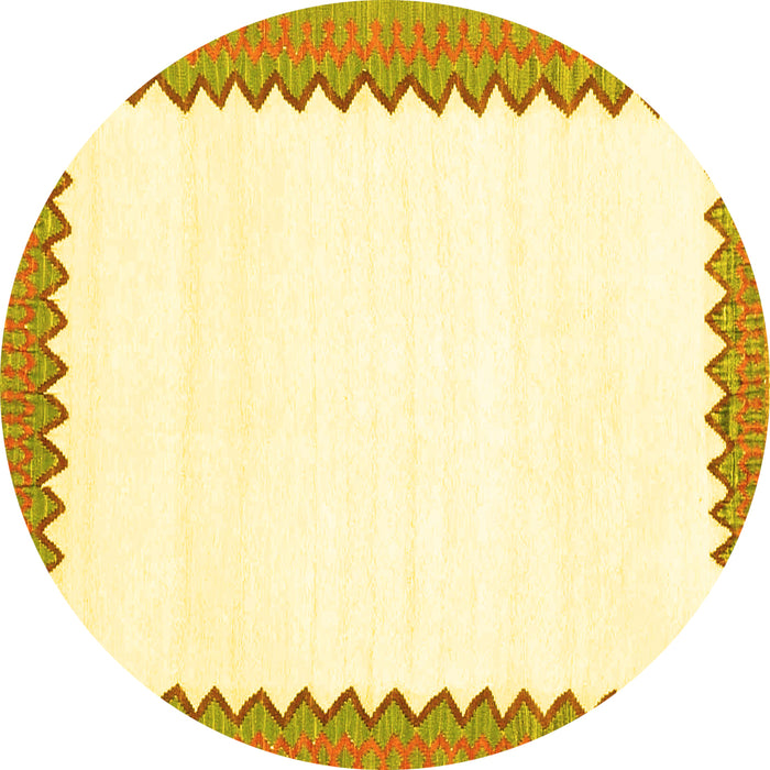 Round Machine Washable Solid Yellow Modern Rug, wshcon3083yw