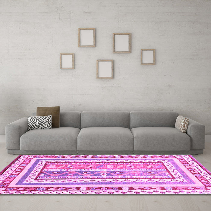 Machine Washable Oriental Purple Traditional Area Rugs in a Living Room, wshcon3084pur