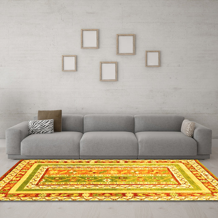 Machine Washable Oriental Yellow Traditional Rug in a Living Room, wshcon3084yw