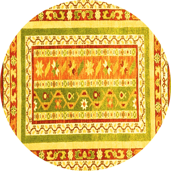 Round Machine Washable Oriental Yellow Traditional Rug, wshcon3084yw