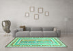 Machine Washable Oriental Turquoise Traditional Area Rugs in a Living Room,, wshcon3084turq