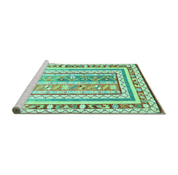 Sideview of Machine Washable Oriental Turquoise Traditional Area Rugs, wshcon3084turq