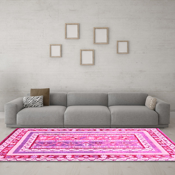 Machine Washable Oriental Pink Traditional Rug in a Living Room, wshcon3084pnk