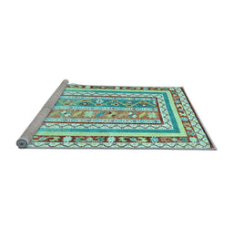 Sideview of Machine Washable Oriental Light Blue Traditional Rug, wshcon3084lblu