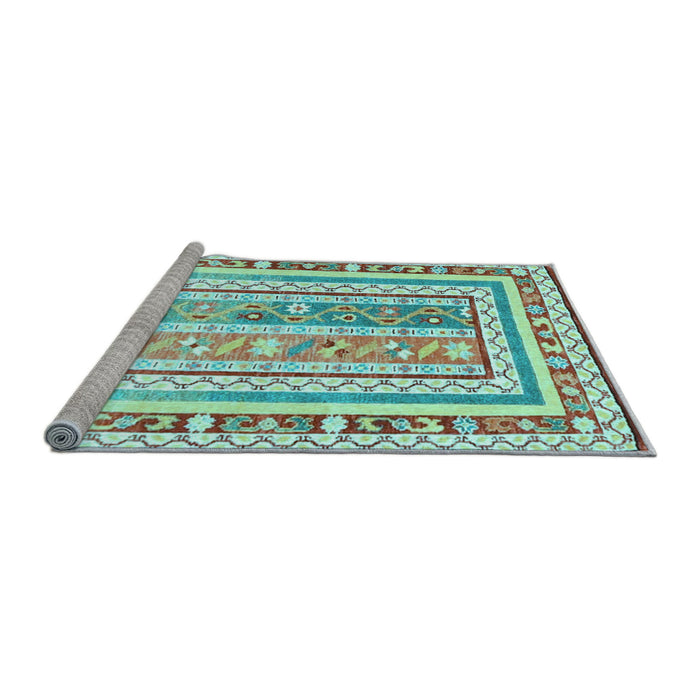 Sideview of Machine Washable Oriental Light Blue Traditional Rug, wshcon3084lblu