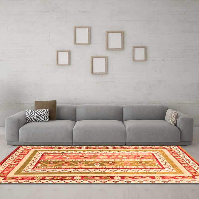 Machine Washable Oriental Orange Traditional Area Rugs in a Living Room, wshcon3084org