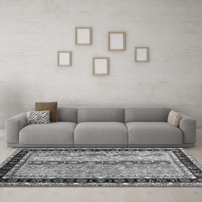 Machine Washable Abstract Gray Contemporary Rug in a Living Room,, wshcon3085gry