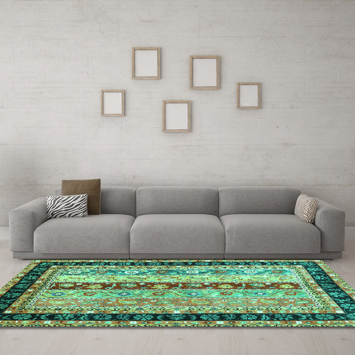 Machine Washable Abstract Turquoise Contemporary Area Rugs in a Living Room,, wshcon3085turq