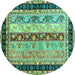 Round Abstract Turquoise Contemporary Rug, con3085turq