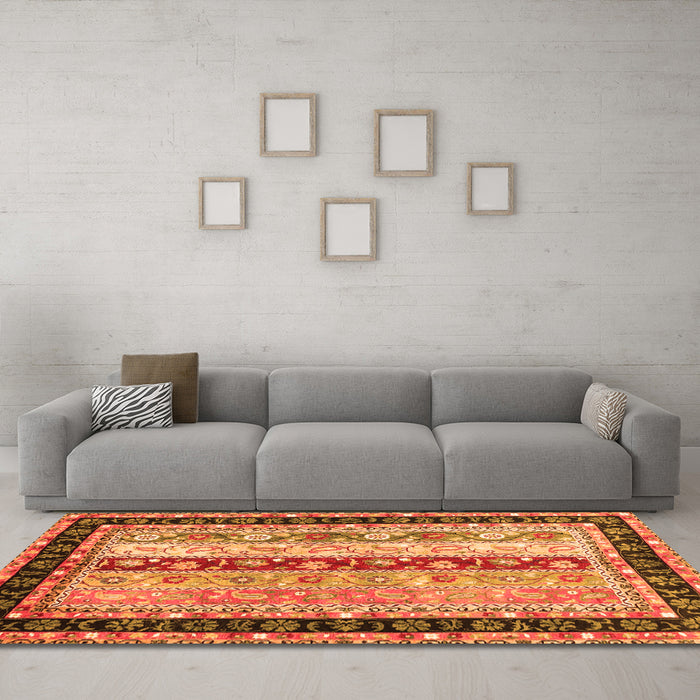 Machine Washable Abstract Orange Contemporary Area Rugs in a Living Room, wshcon3085org