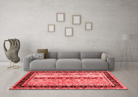 Machine Washable Abstract Red Contemporary Rug, wshcon3085red